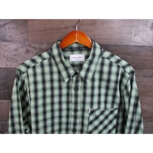 Ovadia & Sons Shirt Mens XL Green Black Plaid Button Up Cotton Flannel Pocket